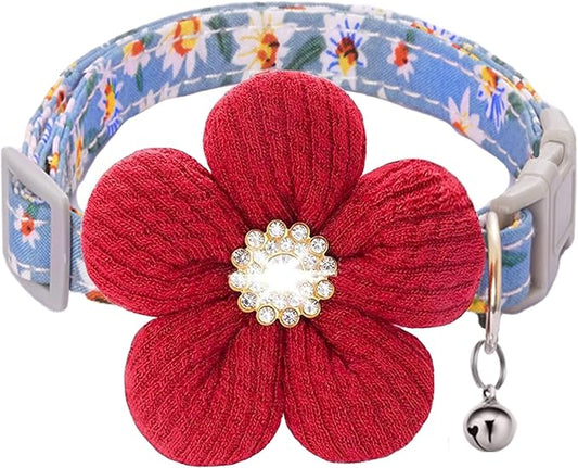 Small Dog Collar with Flower, Spring Dog Collar for Girl Dog Collars for Small Dogs Cute Dog Collar with Bell, Adjustable Length