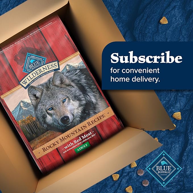 Blue Buffalo Wilderness Rocky Mountain Recipe Adult Dry Dog Food with Red Meat & Wholesome Grains, 34g Protein, Vibrant Energy for an Active Life, Made with Natural Ingredients, 28 lbs.