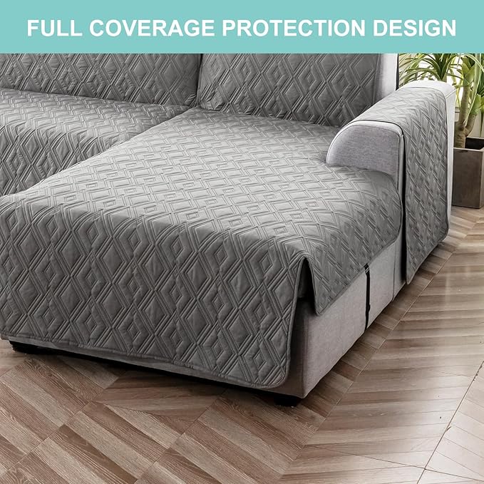Genina Sectional Couch Covers for Dogs L Shaped Sofa Covers Chaise Lounge Cover Reversible Couch Covers for Sectional Sofa L Shape Furniture Protectors Cover for Pets, Kids (Gray, Large)