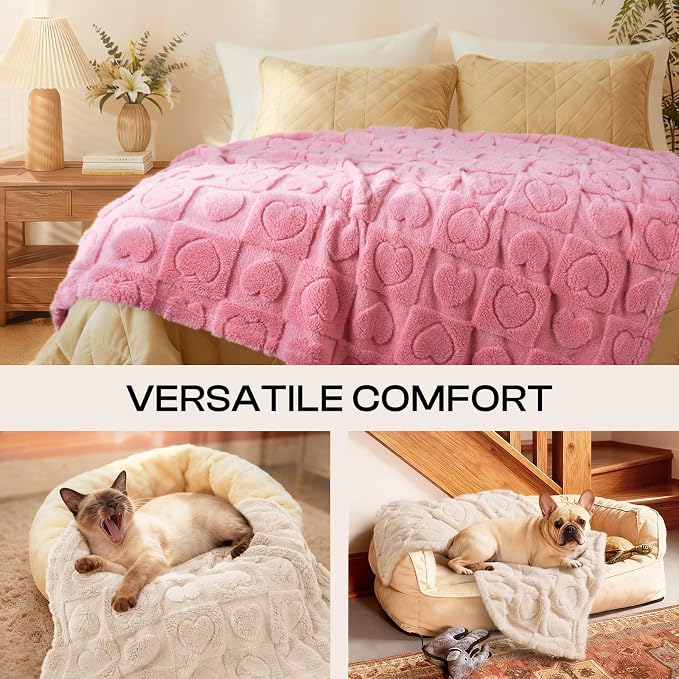Luciphia 1 Pack 2 Small Dog Blanket Washable Pet Bed Cover Soft Fluffy Puppy Blanket with Premium Fleece 300GSM Cozy Calming Cat Blankets for Indoor Cats Pink/Beige 41x31 inch