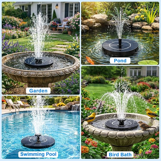 Yeomi 3.5W Solar Bird Bath Fountain, Solar Water Fountain Pump with 6 Nozzles 4 Fixed Stakes, Upgraded Solar Powered Water Fountain for Bird Bath, Garden, Patio, Pond, Fish Tank, Outdoor Decor