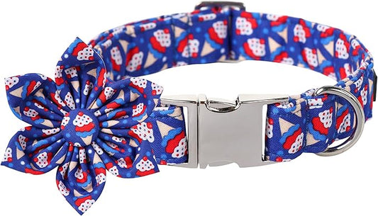 Lionet Paws Design Dogs Collar Cute Flower 4th of July Dog Collars for Girl Female Small Medium Dogs with Sundae S