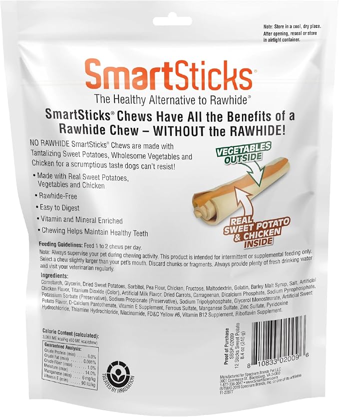SmartBones SmartSticks With Real Sweet Potato, Rawhide-Free Chews For Dogs, 12 Count