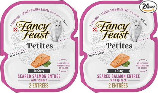 Fancy Feast Purina Petites Seared Salmon Entree with Spinach in Gravy Gourmet Wet Cat Food - 2.8 oz. Tubs,(Pack of 24)