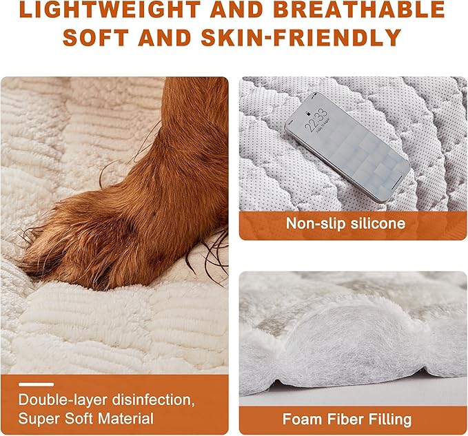 Couch Cover for Dogs Washable,Anti-Slip Back Cat Mat Pet Pad Blanket for Furniture Protector,Fuzzy Pet Sofa Cover for 3 Cushion Couch Sofa Pets Friendly (Ivory, 2pc/22"x28"-Arm/Backrest Cover)