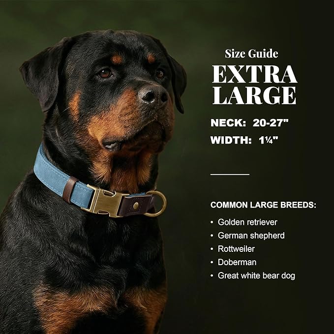 Didog Soft PU Leather Dog Collar for Large Dogs,Classic Adjustable Wide Dog Collars with Quick Release Metal Buckle,Easy Clean and Comfortable with Nylon Lining,Denim Blue,XL Neck 20-27", Width 1¼"