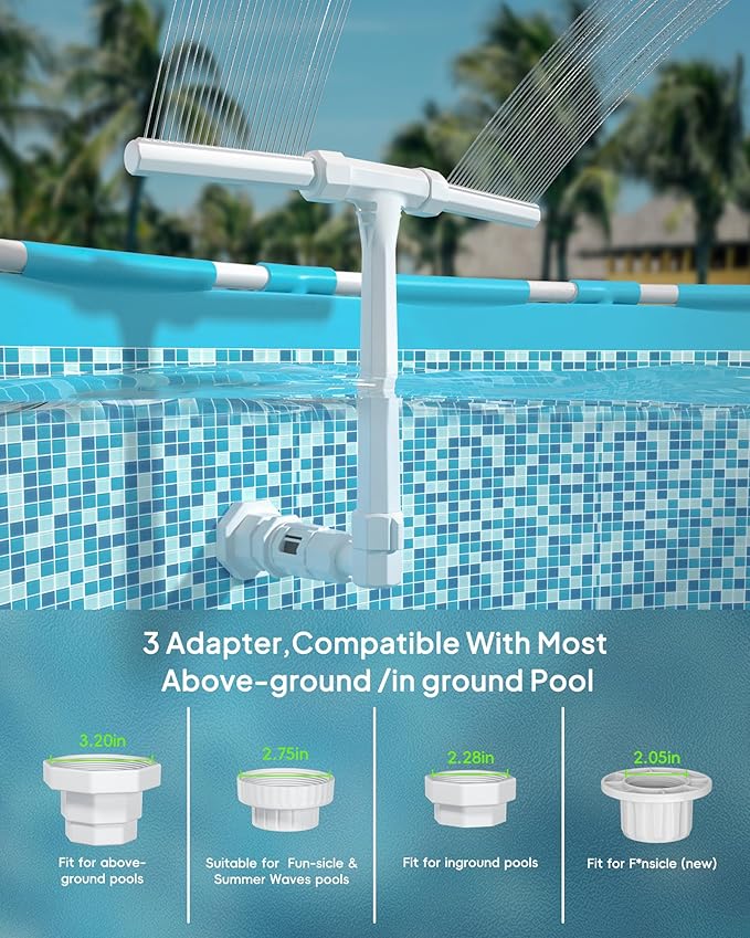 POOLHOUR 2026 Height Upgrade Pool Fountain - Dual Spray High-Pressure Adjustable Waterfall Sprinkler Cooler for Above-Ground & Inground, 360° Cooling Jet & Relaxation Features,White
