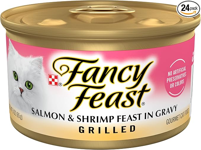 Purina Fancy Feast Grilled Wet Cat Food Salmon and Shrimp Feast in Wet Cat Food Gravy - (Pack of 24) 3 oz. Cans
