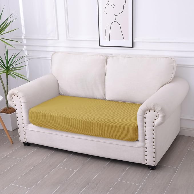 hyha Waterproof Couch Cushion Covers for Pets, Non Slip Sofa Cover for Dogs Washable, Soft Thick Stretch Jacquard Fabric, Sofa Slipcovers with Elastic Bottom (1 Piece for Medium, Ginger Yellow)