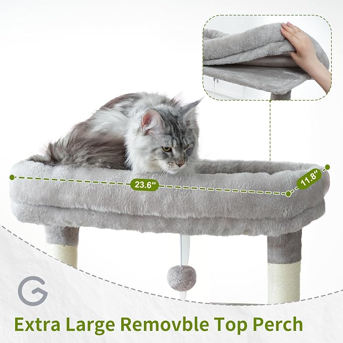 Gitelsnour Maine Coon Cat Tree, Heavy Duty Cat Tree for Indoor Cats Large Adult, Cat Tower for Large Cats 20 lbs+ with Hammock, 2 Big Perches, 2 Cat Condos, 15 Scratching Posts, Light Gray GCT033W