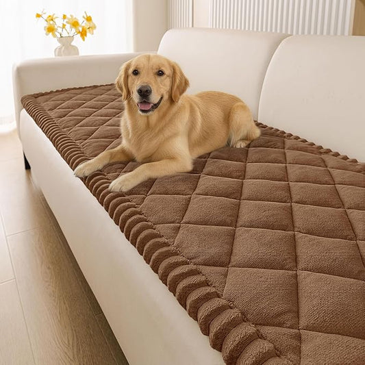 Smiry Couch Cover for Dogs, Non Slip Washable Pet Sofa Protector for Large Dogs, Cats, Fuzzy Plush Sofa Covers for 2 Cushion Couch, Against Fur, Dirt & Scratch Resistant, Brown, 27.6"×47"