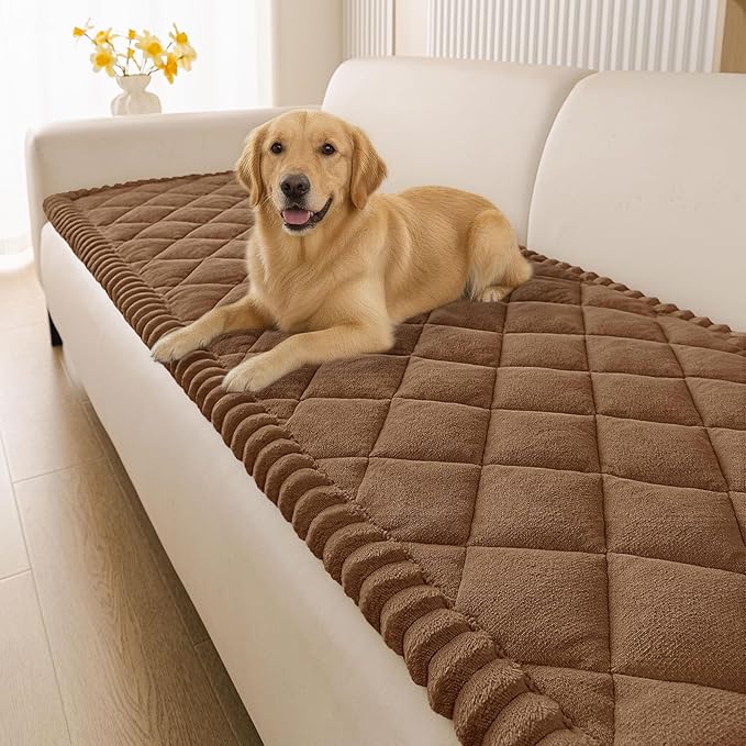 Smiry Couch Cover for Dogs, Non Slip Washable Pet Sofa Protector for Large Dogs, Cats, Fuzzy Plush Sofa Covers for 3 Cushion Couch, Against Fur, Dirt & Scratch Resistant, Brown, 27.6"×82.7"