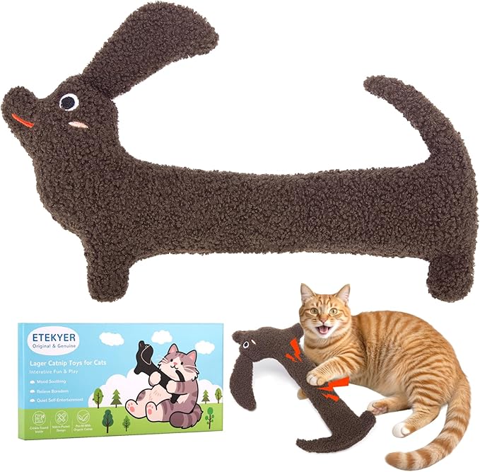 ETEKYER Refillable Catnip Toy with Crinkle Sound, Large, 13.77 Inches | Durable Cat Kicker Toy, Organic Catnip & Silvervine, Interactive Fun Chew Toy, For Indoor Cats, Boredom Relief