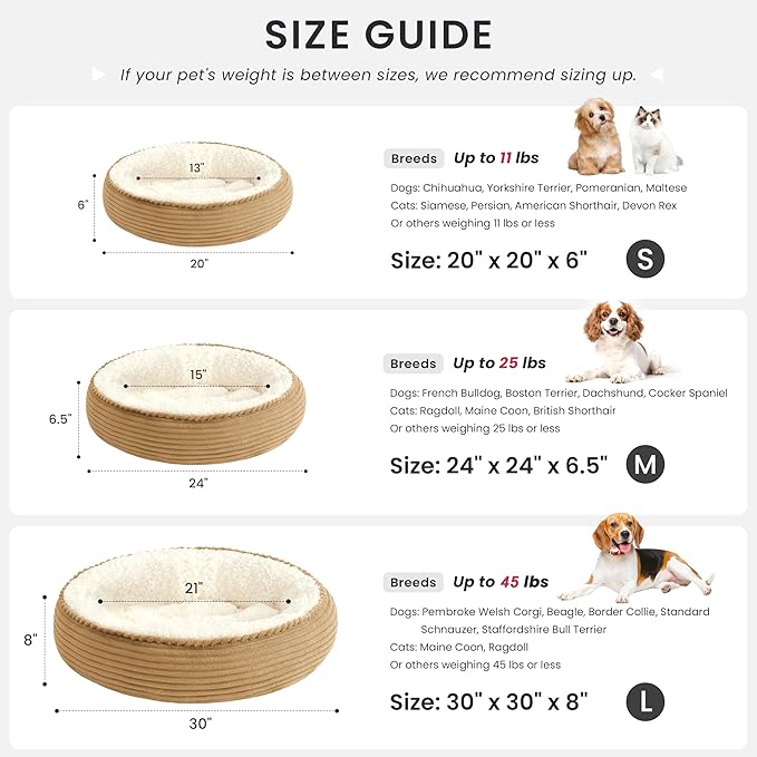 Love's cabin Round Donut Cat and Dog Cushion Bed, 20in Pet Bed for Cats or Small Dogs, Anti-Slip & Water-Resistant Bottom, Super Soft Durable Fabric Pet beds, Washable Luxury Cat Dog Bed Stripe Camel