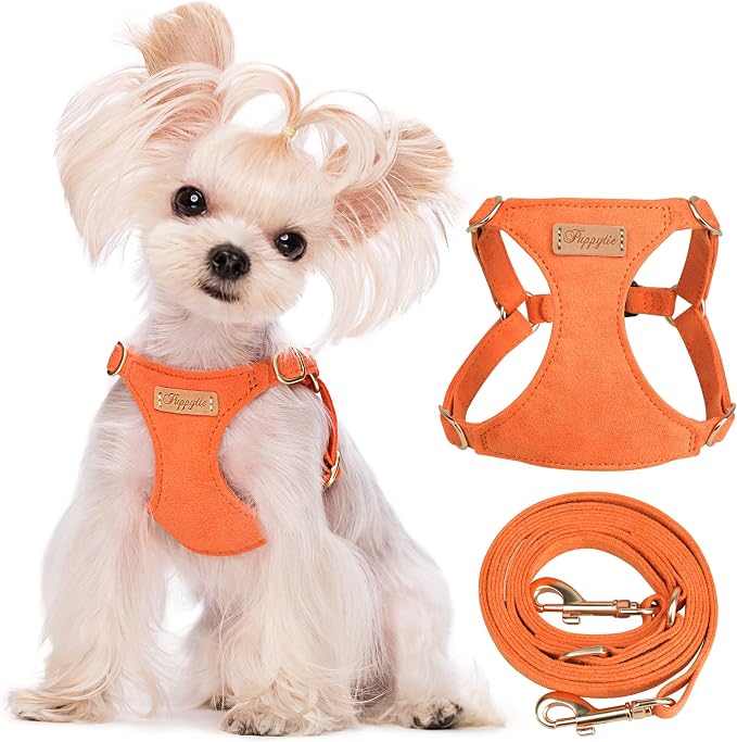 Puppytie XXS Puppy Harness with Multifunction Dog Leash,Soft Adjustable No Choke Escape Proof Pet Harness Vest,Orange,XXS