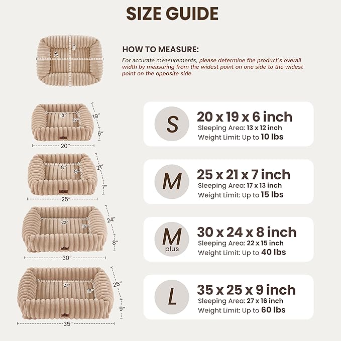 Dog Bed Medium Size Dog, Rectangle Orthopedic Pet Bed for Car and Indoor, Comfort Fluffy Memory Foam Dog Beds with Anti-Slip Bottom, Camel(30x24x8inchs)