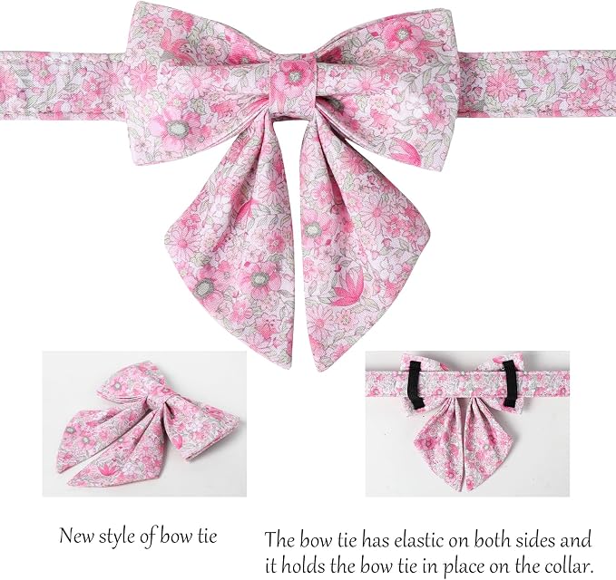 Lionet Paws Design Dogs Collar Cute Flower Sailor Bow Dog Collars for Girl Female Medium Large Dogs with Spring Floral L