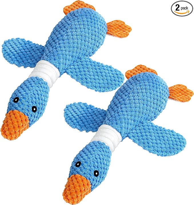 Vitscan 2 Pack Goose Tough Dog Toys for Aggressive Chewers, Durable Squeaky Dog Chew Toys for Small Medium Large Dogs, Plush Interactive Indestructible Dog Toys to Keep Them Busy, Duck Puppy Pet Toy
