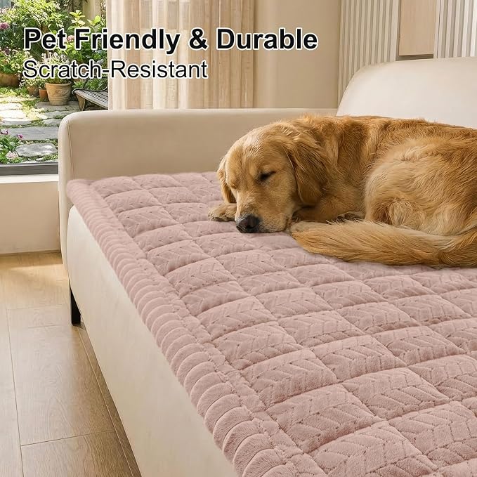 Smiry Couch Cover for Dogs, Non Slip Fuzzy Pet Sofa Covers Washable for 3 Cushion Couch, Soft Thick Furniture Protector for Cats Dogs, Against Fur, Dirt, Scratch Resistant (Dusty Pink, 43"x82.7")