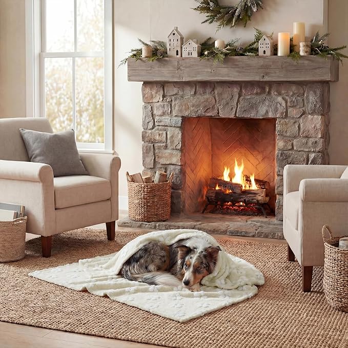 Horaldaily Pets Flannel Blanket, Beige Flowers 3D Textured Soft Fuzzy Fluffy Plush Cozy Fleece Premium Blankets for Dog Cat Puppy Kitten Couch Protection, 16x23