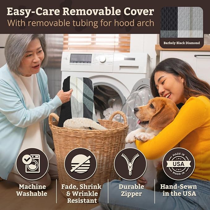 Snoozer Rectangle Cozy Cave Dog Bed - Indoor Dog Bed with Cover Cave, Covered Calming Burrow for Large Sized Pets with Blanket Attached, Enclosed, Washable Cover - XL, Barkley Black Diamond