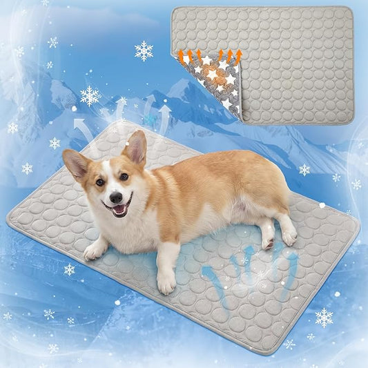 Novabright Dog Cooling Mat 35 x 23 Inches, Double-Sided Soft Pet Bed Mat, Dog Crate Pad, Summer Portable Cooling Blanket, All Season Use Machine Washable, for Dogs Cats Outdoor Indoor, Grey