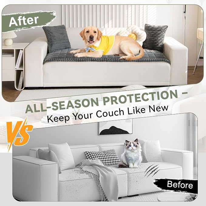 OTOB Couch Covers for 3 Cushion Sofa Pet Friendly, Plush Fuzzy Non Slip Sofa Covers Washable, Soft All Seasons Sofa Slipcovers Furniture Protector Dog Bed Mat (Dark Gray, 27.6" x 82.7")