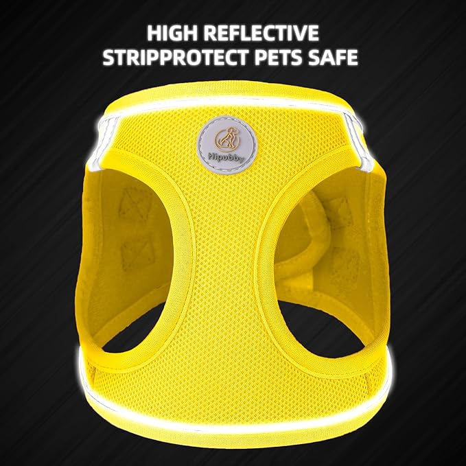 Hipubby Dog Harness and Leash Set, No Pull Soft Mesh Puppy Harness for Small Medium Dogs, Cats - Step in Reflective Breathable Lightweight Vest Harness for Walking, Training - Yellow, XXS