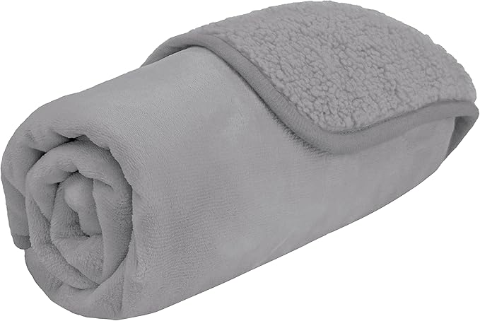 PETAMI Sherpa Fleece Waterproof CAT and Dog Blanket, Light Gray, Small