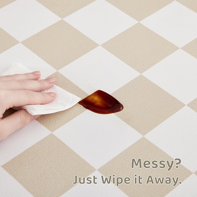 Checkered Dog Feeding Mat, Absorbent Mats for Dog Food and Water Bowl, Dispenser, Retro Aesthetic Beige Khaiki Checkerboard Pet Placemat for Dogs, Cats, Puppy Accessories, 16" X 24”