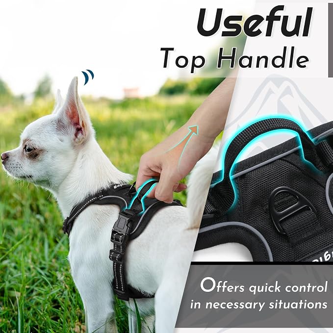 Eagloo Small Dog Harness No Pull, Service Vest with Reflective Strips and Control Handle, Adjustable and Comfortable for Walking, No Choke Pet Harness with 2 Metal Rings, Black, XS