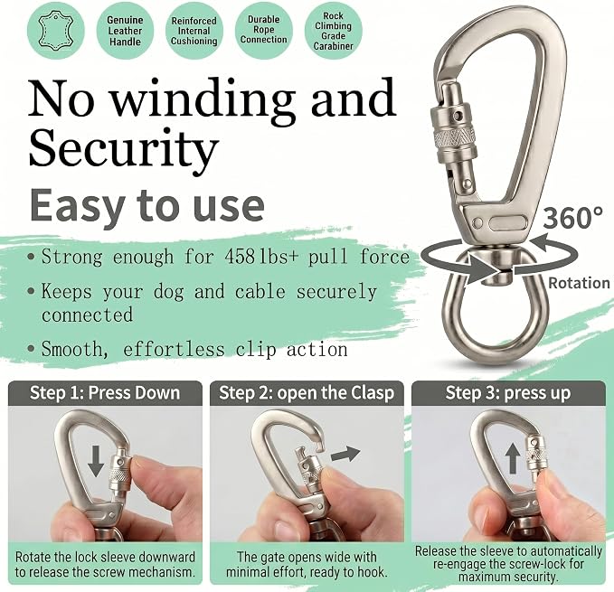 Rope Dog Leash, Macaron Colors Dog Leash, Comfortable Leather Handle, Resistant to Dirt and Bite, Strong Nylon Pet Lead for Small, Medium, Large Dogs (Mint Green, 5 Feet)