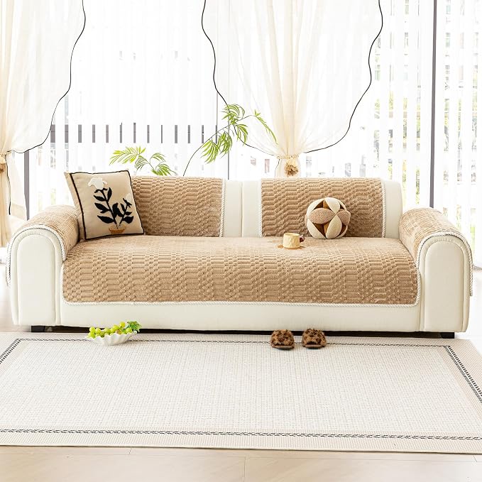 Plush Warm Sofa Covers Washable, Funny Fuzzy Couch Cover for Dogs Washable, Non-Slip Couch Covers for Recliner, Soft Sofa Slipcover for Pet & Kid(1PC, Light Brown, 36"×36", Single Seater)