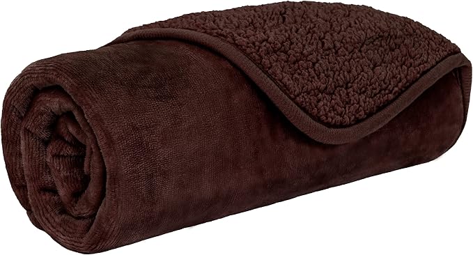 PETAMI Sherpa Fleece Waterproof CAT and Dog Blanket, Brown, Small