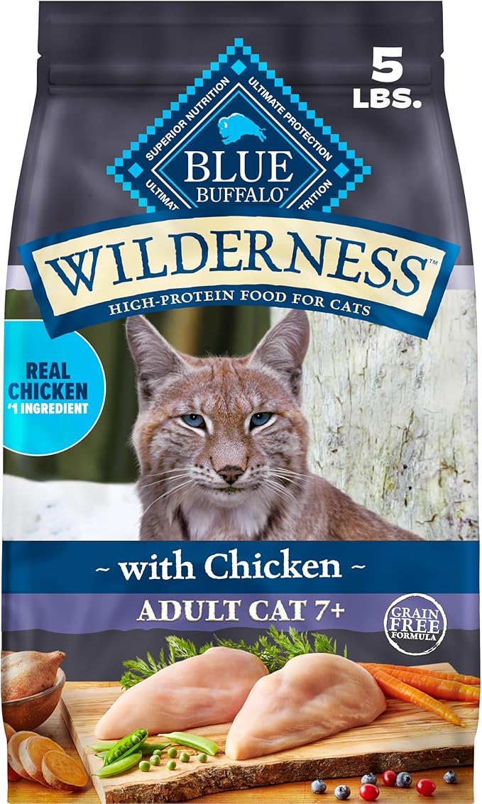 Blue Buffalo Wilderness with Chicken Natural High-Protein Grain-Free Dry Food for Adult Cats 7+, Real Chicken First, Antioxidant-Rich LifeSource Bits Support Immunity in Senior Cats, 5 lbs.