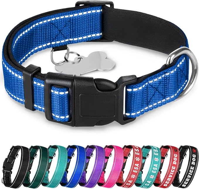 TECEUM Reflective Dog Collar – Navy Blue – S – Extra Soft Padding – Basic Nylon Pet Collar – Quick Release Buckle – Fits Small, Medium and Large Dogs, Puppies, Cats – ESA & Service Dog Options