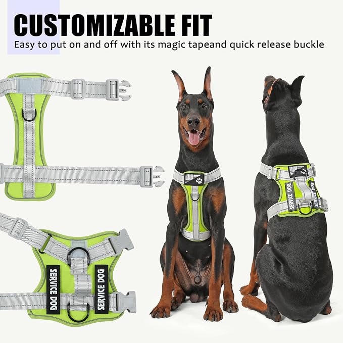 Service Dog Harness, Reflective Dog Vest Harness with 5 PCS Patches, Adjustable Soft Oxford Pet Harness, Inner Layer Mesh, Easy to Control for Small Medium Large Dogs