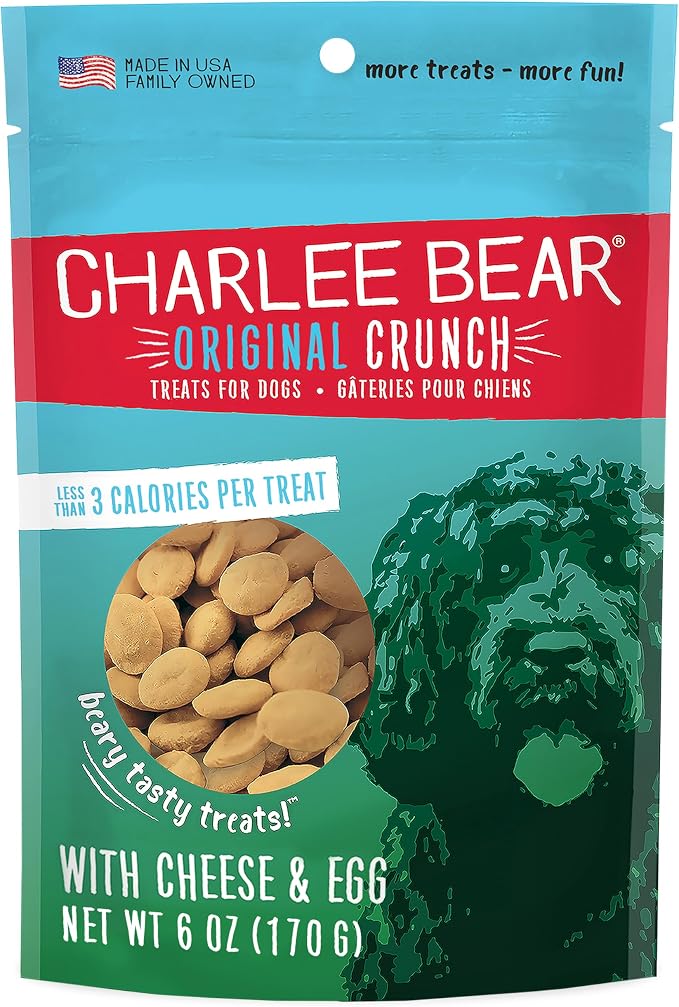 Charlee Bear Dog Training Treats, Cheese & Egg Recipe, Low Calorie (Under 3 Calories), Limited Ingredient Crunchy Dog Treats, 6 oz. Resealable Bag