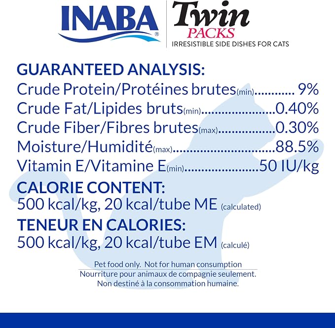 INABA Twin Packs for Cats, Side Dish/Topper Pouch, 1.4 Ounces per Serving, 16 Servings, Tuna & Chicken with Scallop Recipe in Scallop Broth