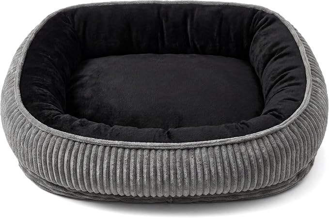 Calming Dog Bed for Medium Dogs 26"x19" - Orthopedic Washable Pet Bed with Anti-Slip Bottom, Indoor Soft Cat Bed with Removable Cover (Black)