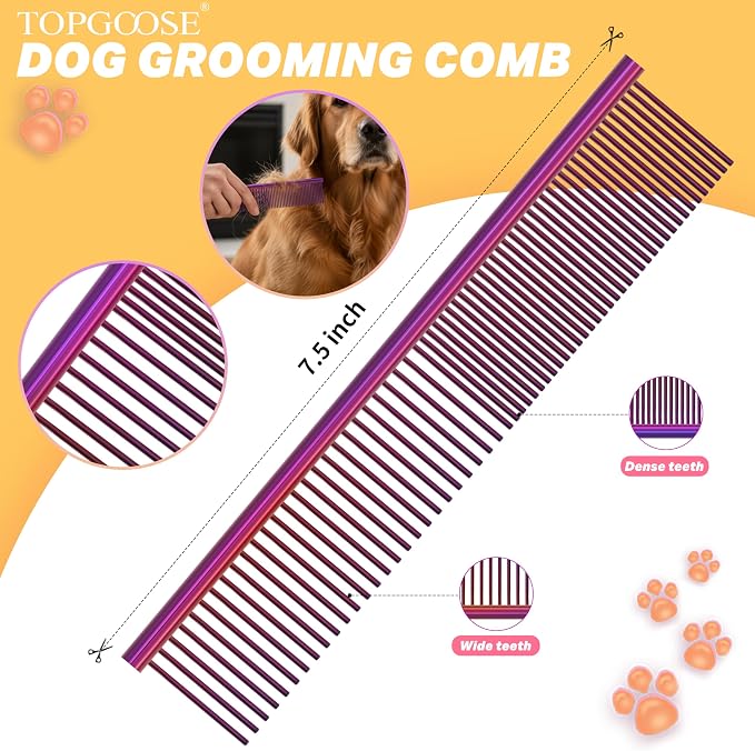 Dog Grooming Scissors Kit, Professional 6 in 1 Pet Scissors Sharp Shears Set - Straight, Thinning, Chunker, Curved Shears and Comb for Long Short Hair for Dog Cat (Set, Purple)