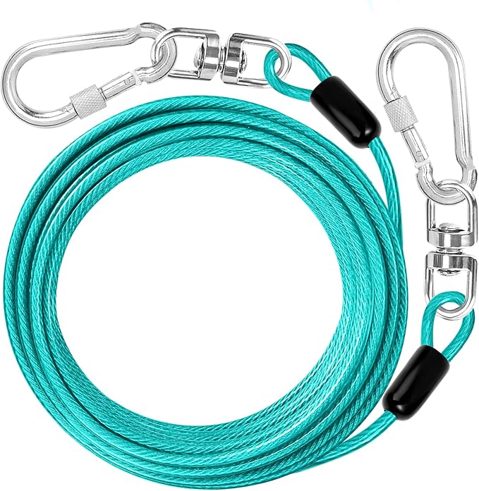jenico Dog Tie Out Cable: 15 ft Dog Lead for Yard - Heavy Duty Chain Leash Outside for Small Large Dogs Up to 500 lbs - Outdoor Dog Runner Tether