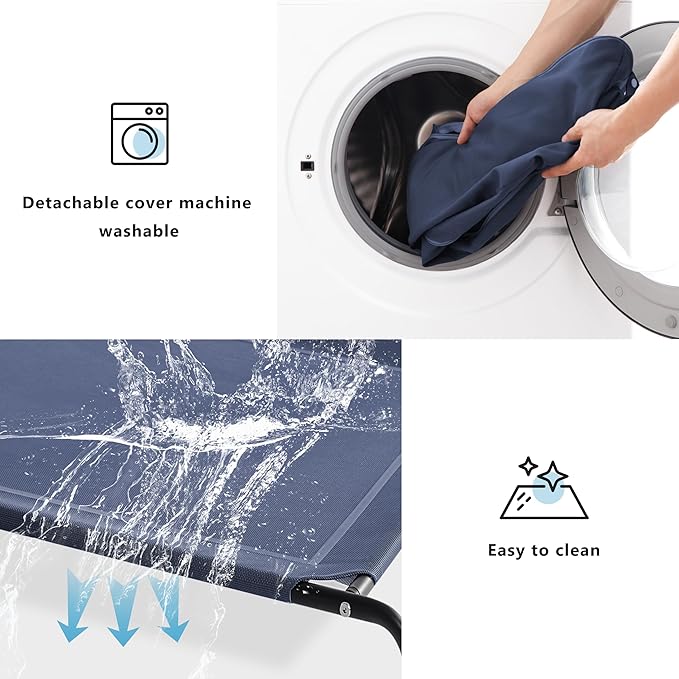 Cooling Elevated Dog Bed, Outdoor Raised Dog Beds, Medium Waterproof Dogs Cot W/Breathable Mesh, Pet Cot W/Portable Removable Bolster