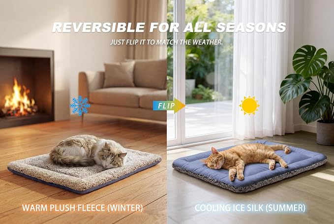 Self Warming Cat Bed, Reversible Warming Cooling Cat Bed, Winter Warm Cats Pad & Summer Cooling Cats Mat, Soft Pet Mat for Kitty & Small Dogs, Perfect for Crates, Beds, Sofas, Dark Blue, 24"x36"