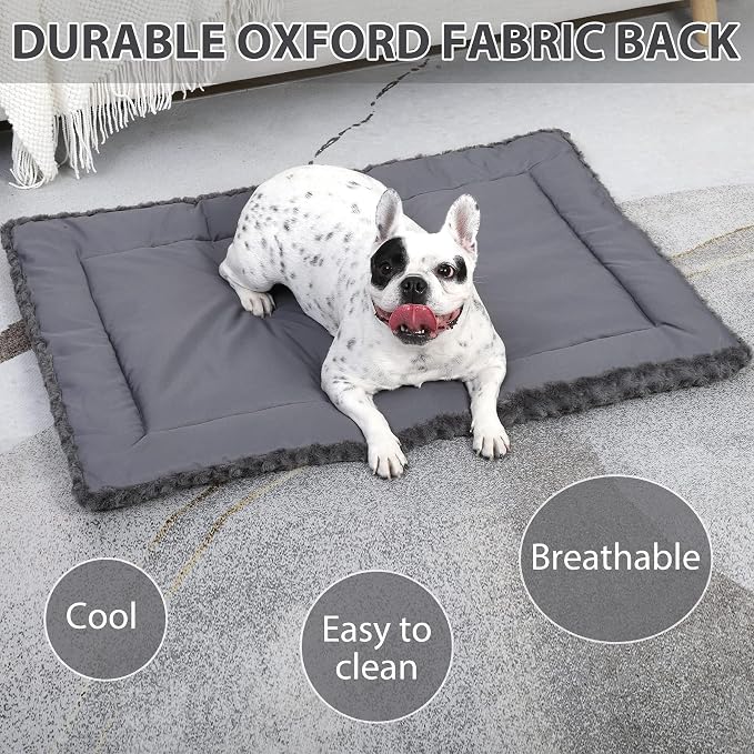 Washable Dog Bed Mat Crate Pad Soft Fluffy Pet Kennel Beds Dog Sleeping Mattress for Large Jumbo Medium Small Dogs, 21 x 13 Inch, Gray