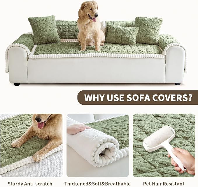Fuzzy Couch Covers for Dogs, Non Slip Thick Dog Couch Cover Protector, Plush Pet Couch Covers for Sofa Washable, Soft Sofa Cushion Slipcovers Pet Friendly(1PC, Green, 27.6”x70.9”)