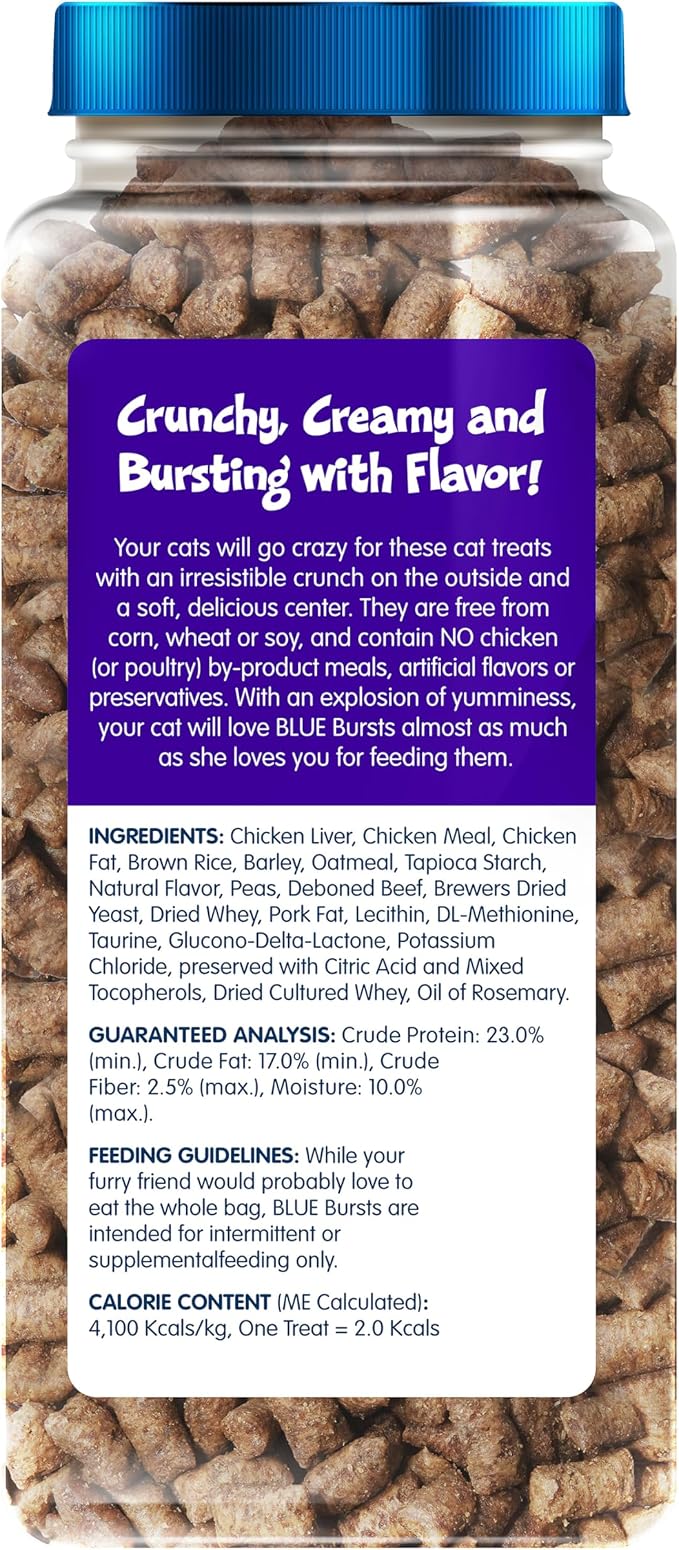 Blue Buffalo Bursts Delish Liver & Beef Crunchy & Creamy Cat Treats, Great for Training, Real Chicken Liver Natural Cat Treats Enhanced with Vitamins, Minerals & Other Nutrients, Tub 12 oz.