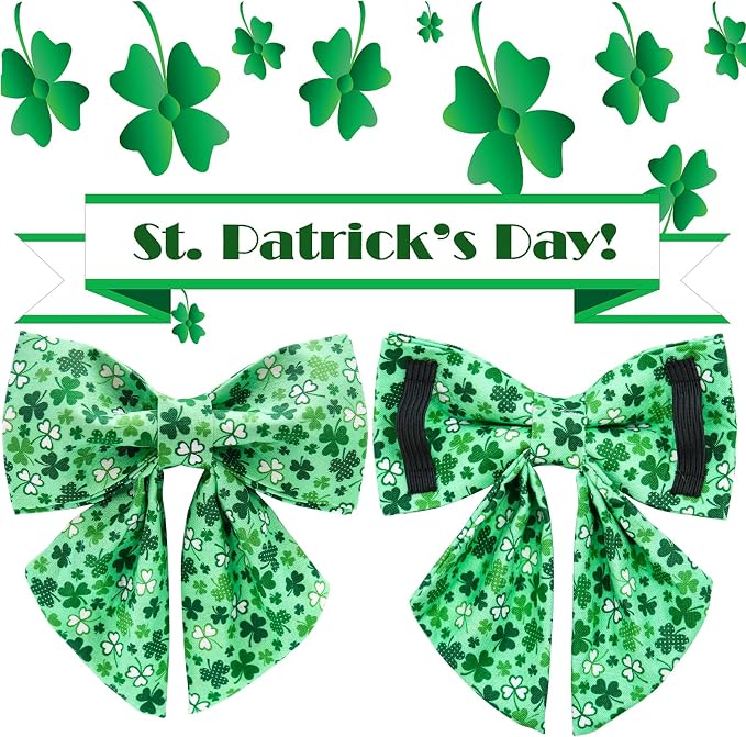 St. Patrick's Dog Collar with Bow Tie, Cotton St. Patrick's Bowtie Collar for Medium Girl Boy Dog, Lucky Shamrock Dog Collar with Metal Buckle, Green, Spring, M