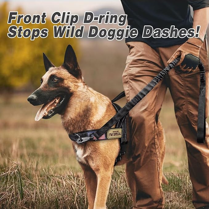 Forestpaw No Pull Dog Harness with Large Handle,Slip on Reflective Vest with Quick Release Buckle,Comfortable Flannel Lining for Medium Large Dogs Walking Training (Includes 3 Patches),Black L