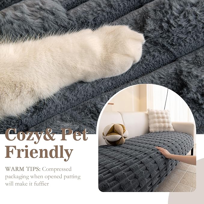 MYSKY HOME 100% Waterproof Couch Cover for Dog, Plush Pet Couch Covers for Sofa Washable, Couch Covers for 3 Cushion Sofa Pet Friendly, Non-Slip Sofa Cover Slipcover Protector, Dark Grey, 35"x71"